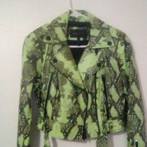 Kids BCBG leather snakeskin jacket lime green